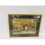 AN ANTIQUE FRAMED HAND COLOURED ENGRAVING "PROCESSION OF THE COD COMPANY FROM ST.
