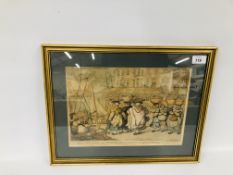 AN ANTIQUE FRAMED HAND COLOURED ENGRAVING "PROCESSION OF THE COD COMPANY FROM ST.