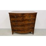 A MAHOGANY BOW FRONTED TWO OVER THREE CHEST OF DRAWERS, W 106CM, D 54CM, H 104CM.