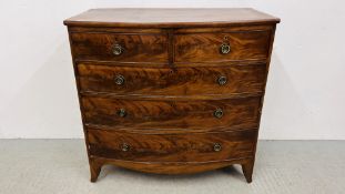 A MAHOGANY BOW FRONTED TWO OVER THREE CHEST OF DRAWERS, W 106CM, D 54CM, H 104CM.