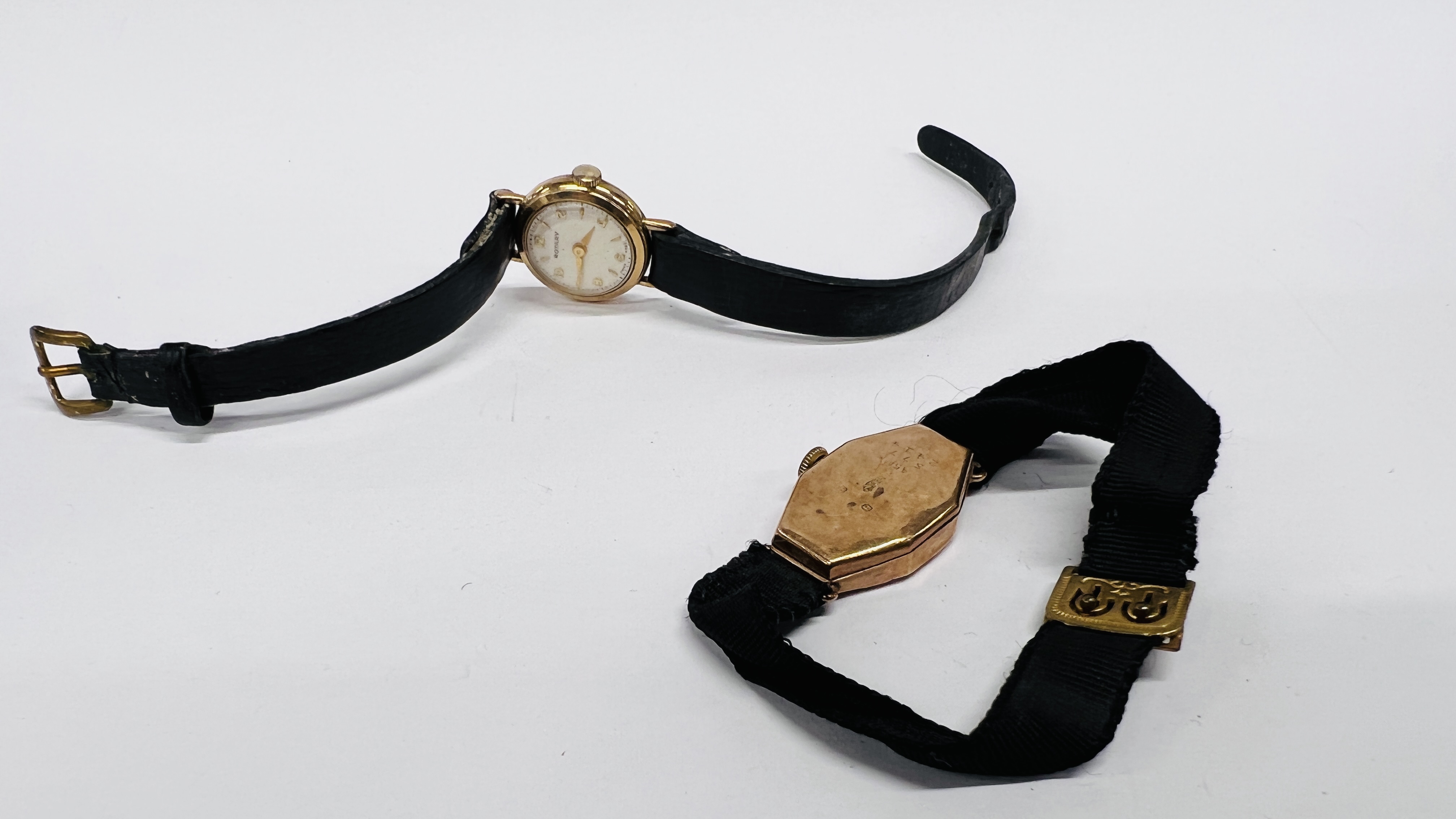 A LADY'S 9CT GOLD ROTARY WATCH WITH LEATHER STRAP AND A LADY'S 9CT GOLD COCKTAIL WATCH (POOR - Image 9 of 11