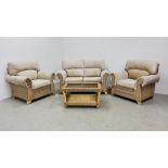 GOOD QUALITY FOUR PIECE CANE CONSERVATORY SUITE COMPRISING TWO ARMCHAIRS AND TWO SEATER SOFA AND