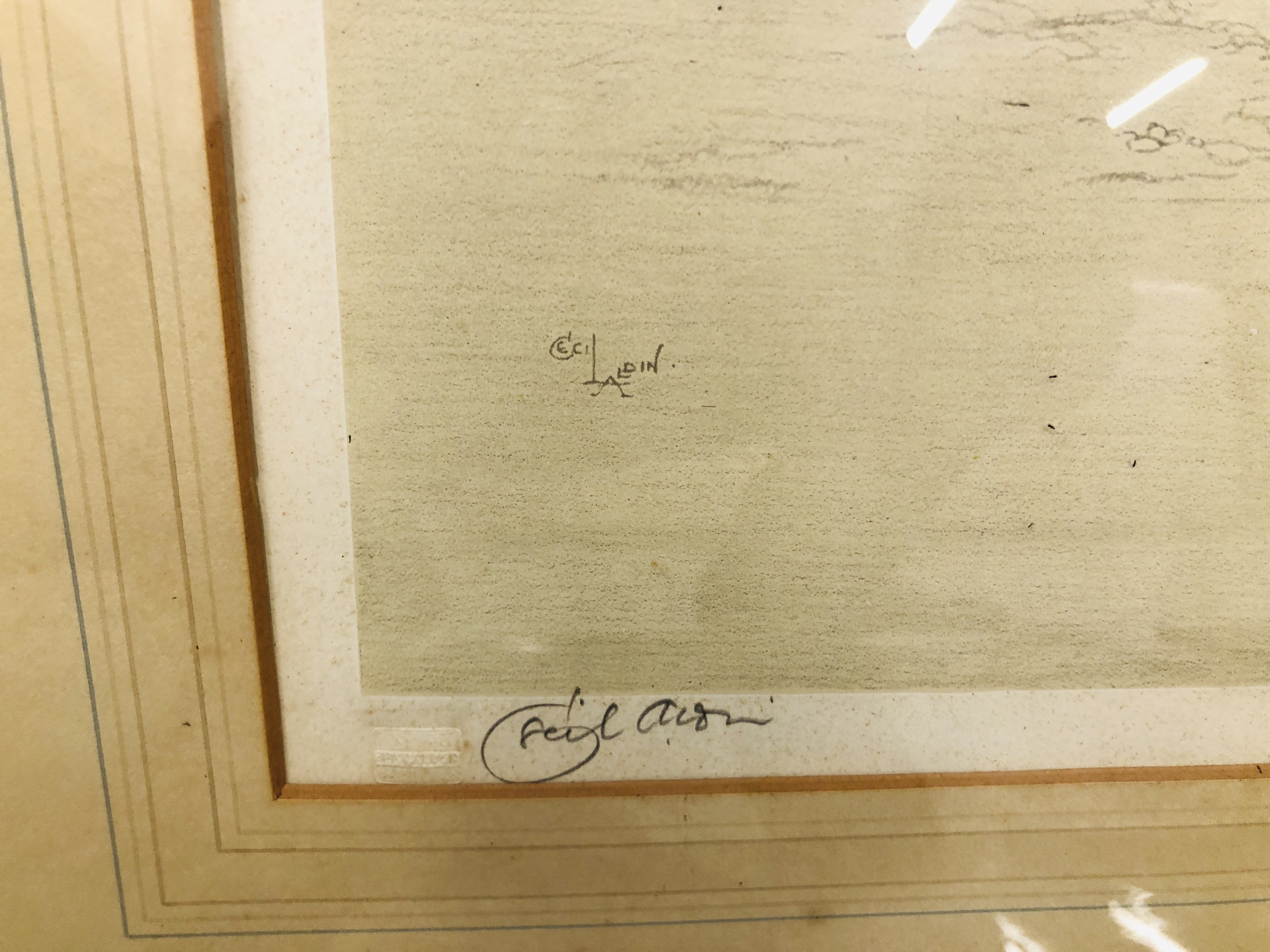 A GROUP OF THREE ARTS AND CRAFTS STYLE OAK FRAMED LITHOGRAPHS BEARING PENCIL SIGNATURE "CECIL - Image 9 of 15