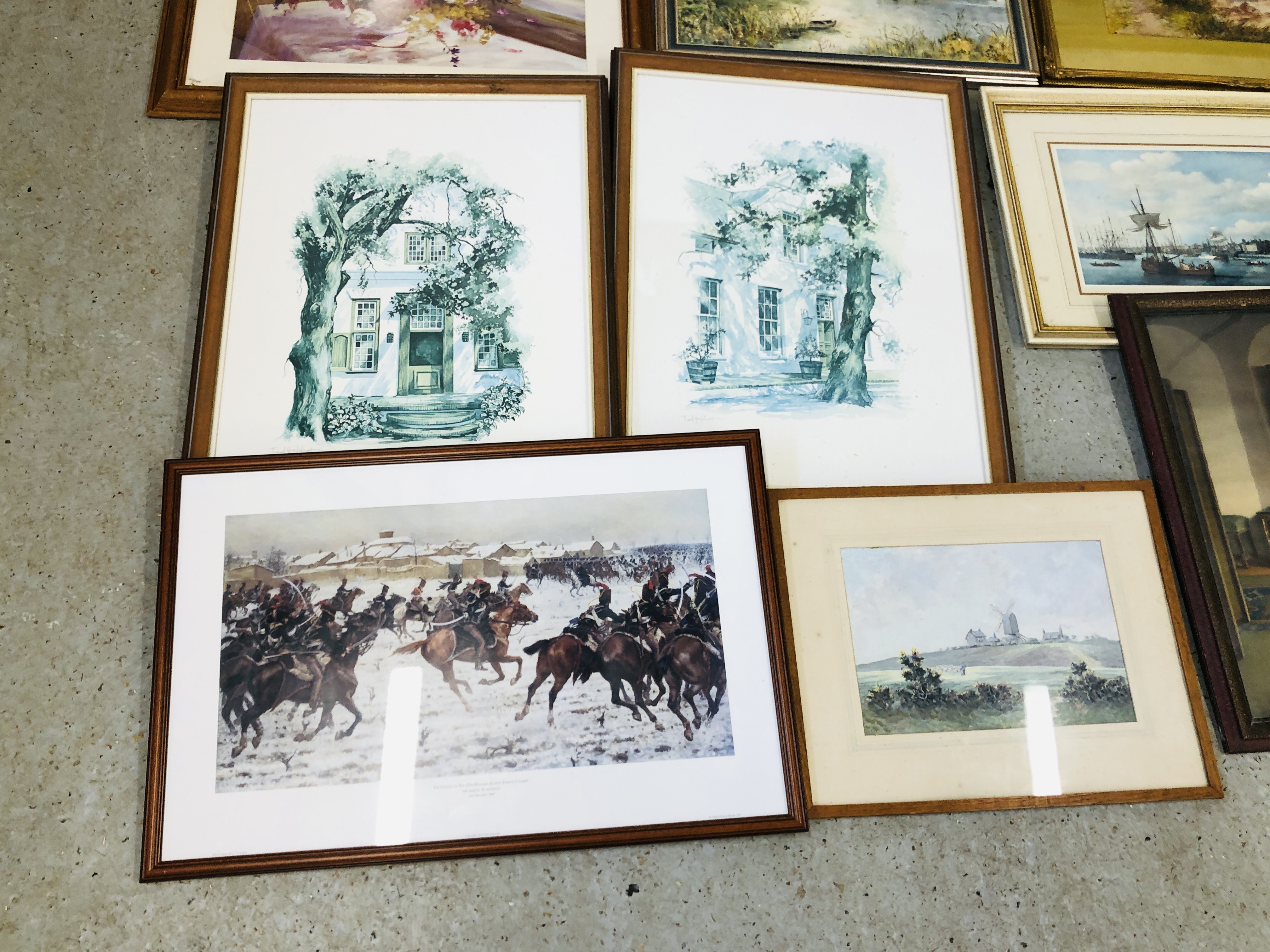 A GROUP OF 12 FRAMED PRINTS AND ORIGINAL ARTWORKS TO INCLUDE OIL ON BOARD THATCHED COTTAGE BEARING - Image 3 of 5