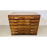 AN ANTIQUE OAK SIX DRAWER PLAN CHEST WIDTH 115CM. DEPTH 90CM. HEIGHT 90CM.