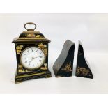 AN EARLY C.20TH ORIENTAL BLACK LACQUERED MANTEL CLOCK HEIGHT 19.5CM.