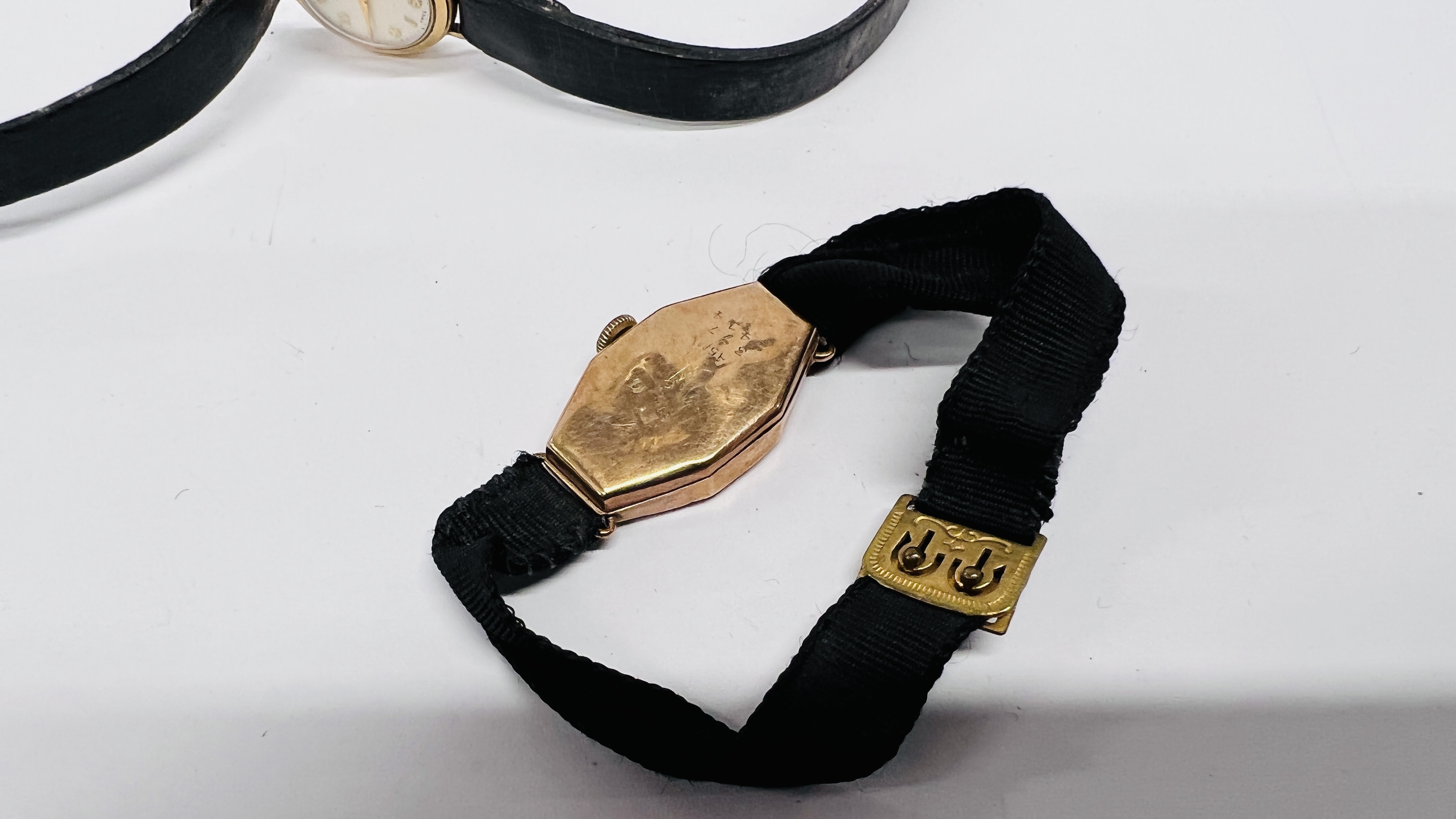 A LADY'S 9CT GOLD ROTARY WATCH WITH LEATHER STRAP AND A LADY'S 9CT GOLD COCKTAIL WATCH (POOR - Image 8 of 11