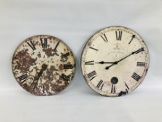 TWO REPRODUCTION WALL CLOCKS WITH QUARTZ MOVEMENTS ONE MARKED "CAFE DES MARGUERITES" DIAMETER 59CM.