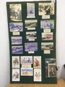 DISPLAY BOARD WITH PHOTOS AND POSTCARDS ORIGINALLY USED WITH JOCKEY SCALES ON YARMOUTH SEAFRONT,