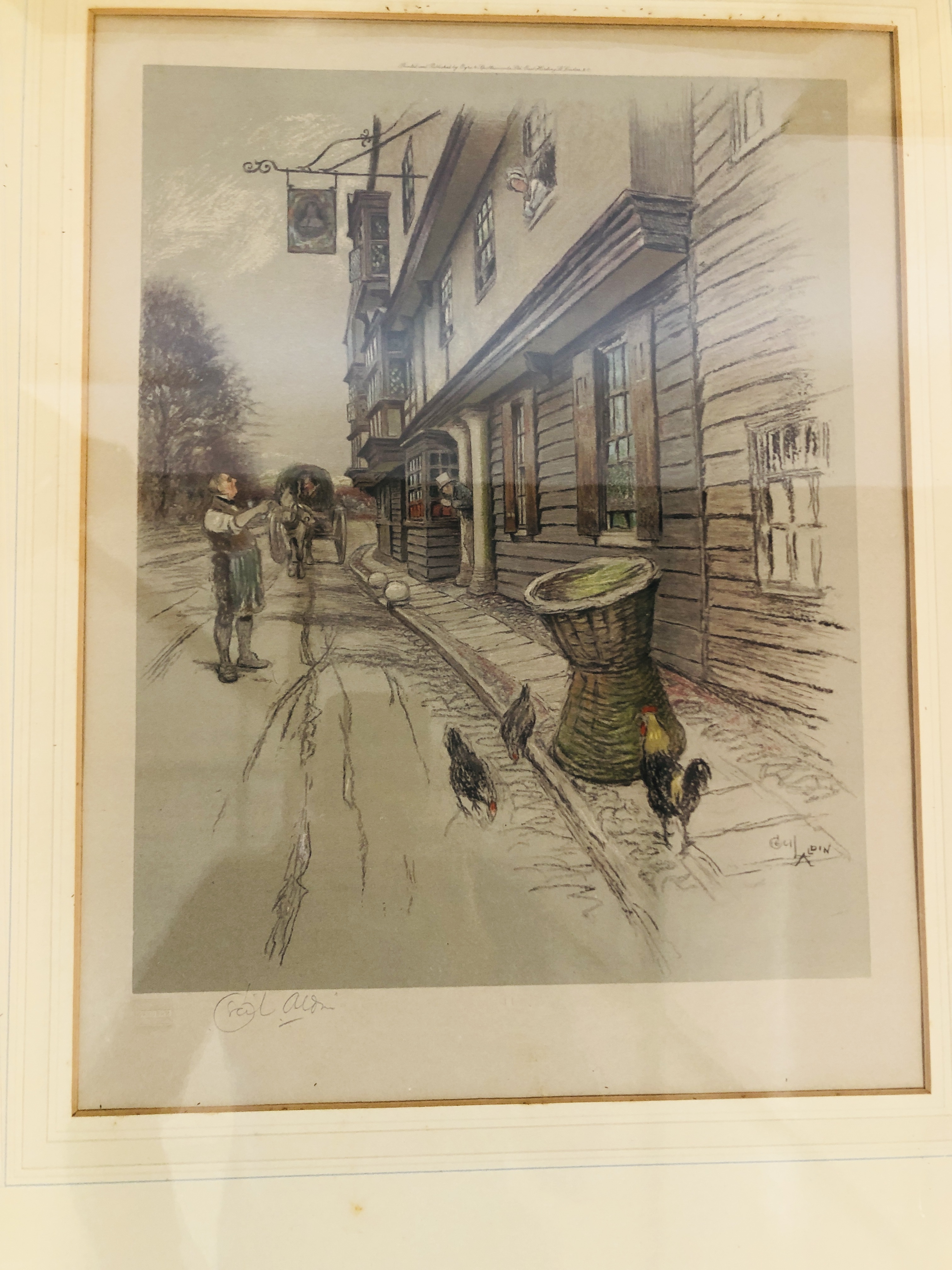 A GROUP OF THREE ARTS AND CRAFTS STYLE OAK FRAMED LITHOGRAPHS BEARING PENCIL SIGNATURE "CECIL - Image 5 of 15