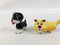 TWO LORNA BAILEY DOG ORNAMENTS TO INCLUDE BENGO AND DOUGIE - HEIGHT 13CM. AND 8CM.