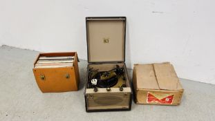 VINTAGE HMV TRANSPORTABLE RECORD DECK AND QUANTITY OF RECORDS INCLUDING EASY LISTENING - COLLECTORS