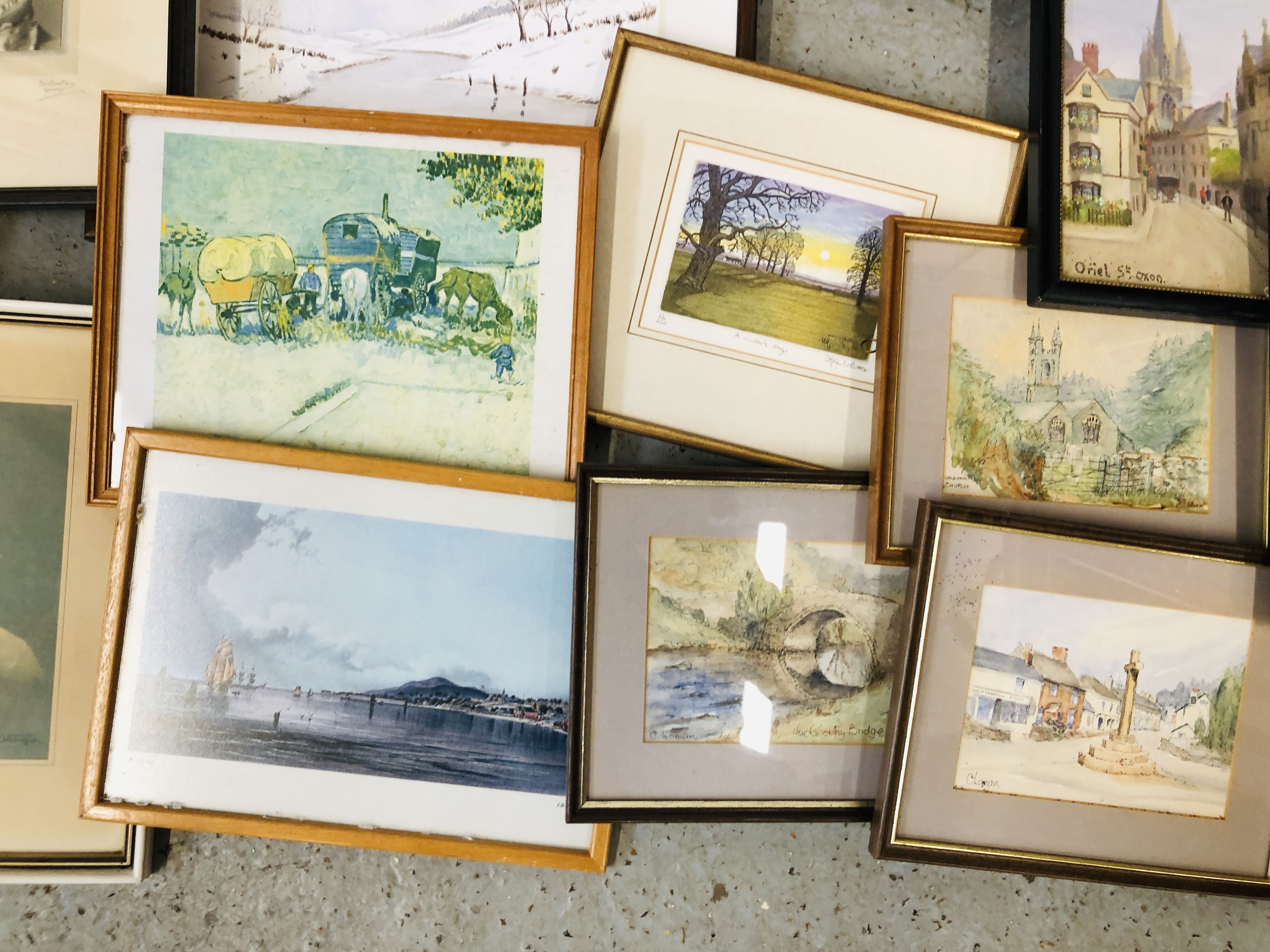 2 X BOXES OF ASSORTED FRAMED ORIGINAL ARTWORKS TO INCLUDE THREE PRINTS OXBOROUGH, - Image 9 of 10