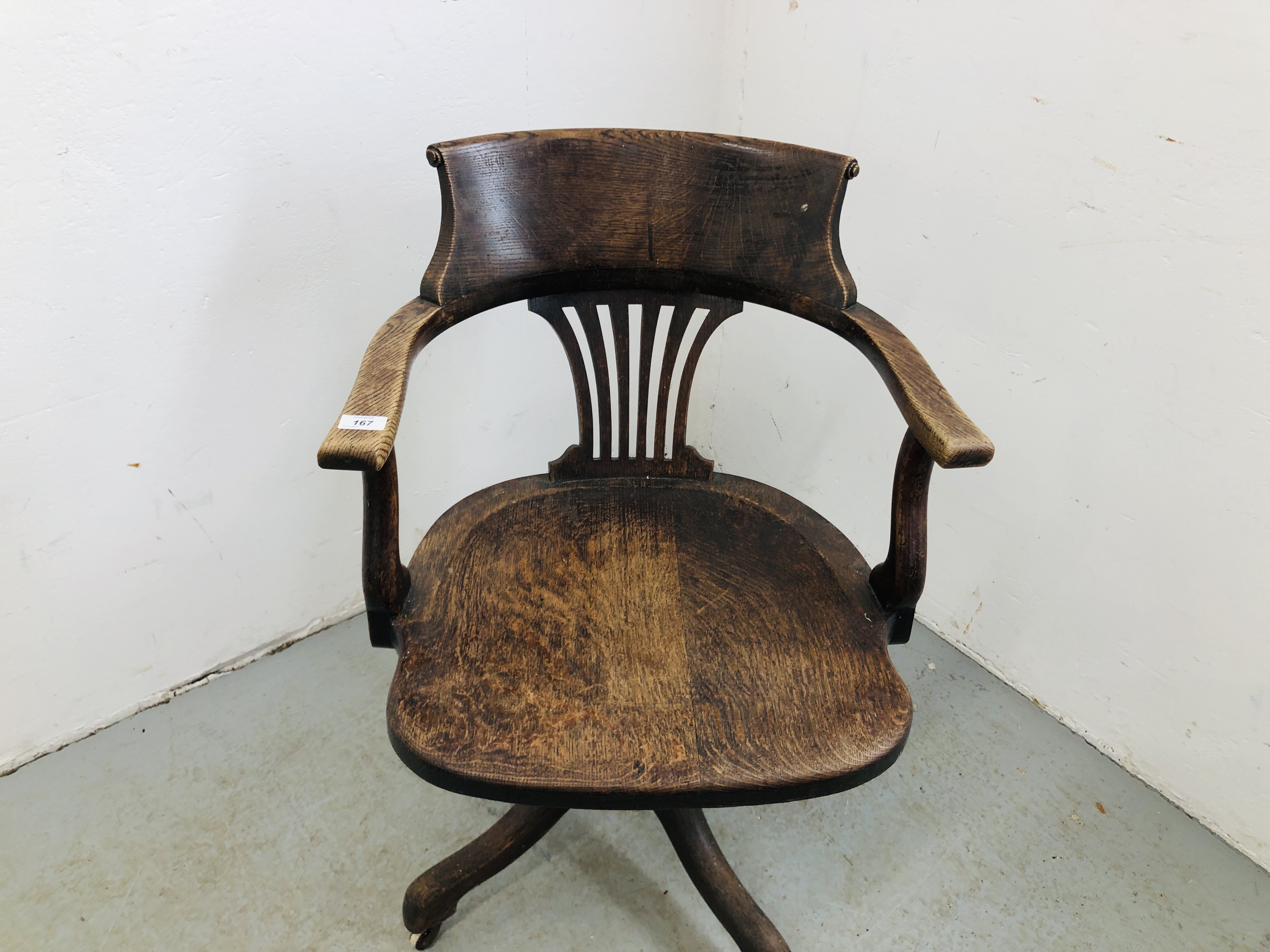 ANTIQUE OAK REVOLVING OFFICE CHAIR WITH MECHANICAL ACTION - Image 2 of 9