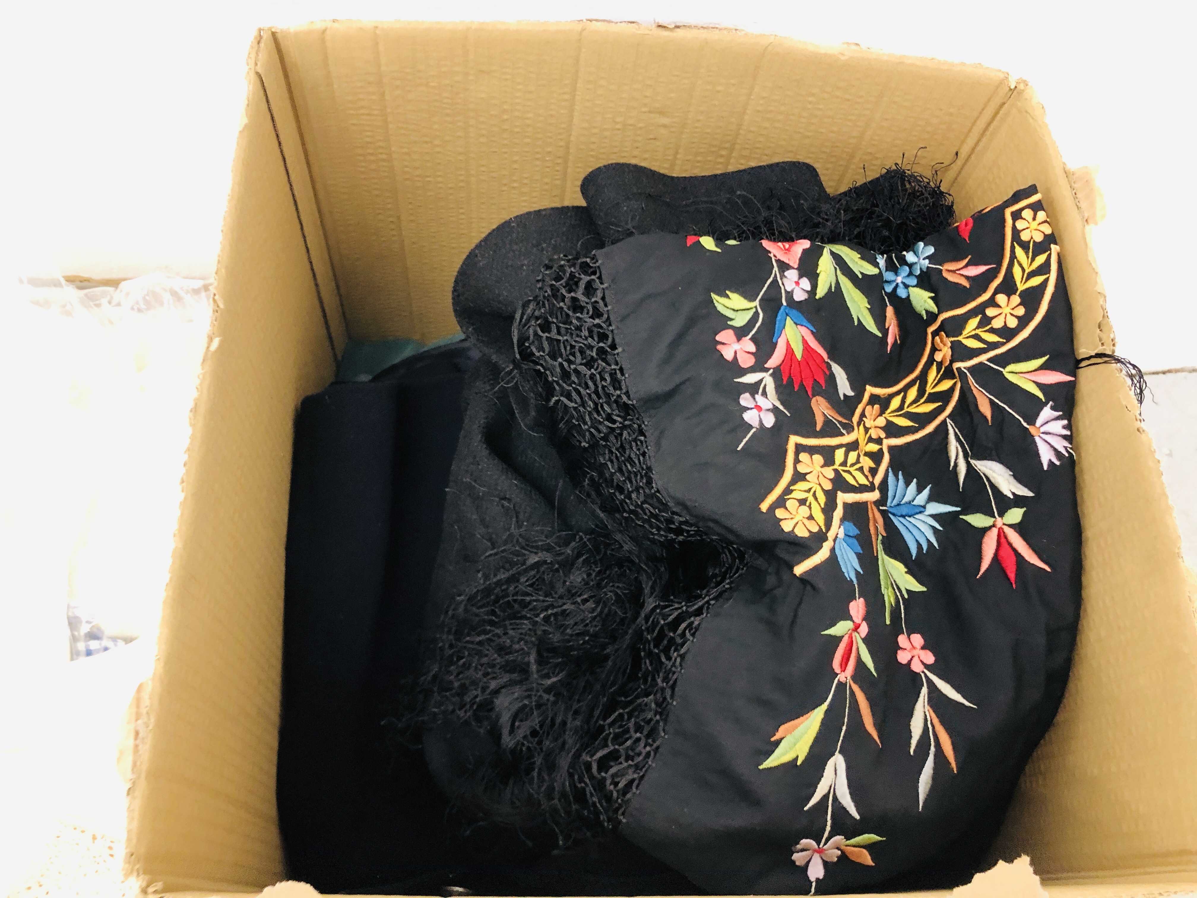 FOUR BOXES CONTAINING AN ASSORTMENT OF VINTAGE FASHION CLOTHING TO INCLUDE A CHILDS TWEED COAT, - Image 5 of 11
