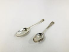 TWO SILVER PICTURE BACK TEASPOONS ONE PROBABLY THOMAS DANIEL LONDON C.1775 THE OTHER MAKER I.O.