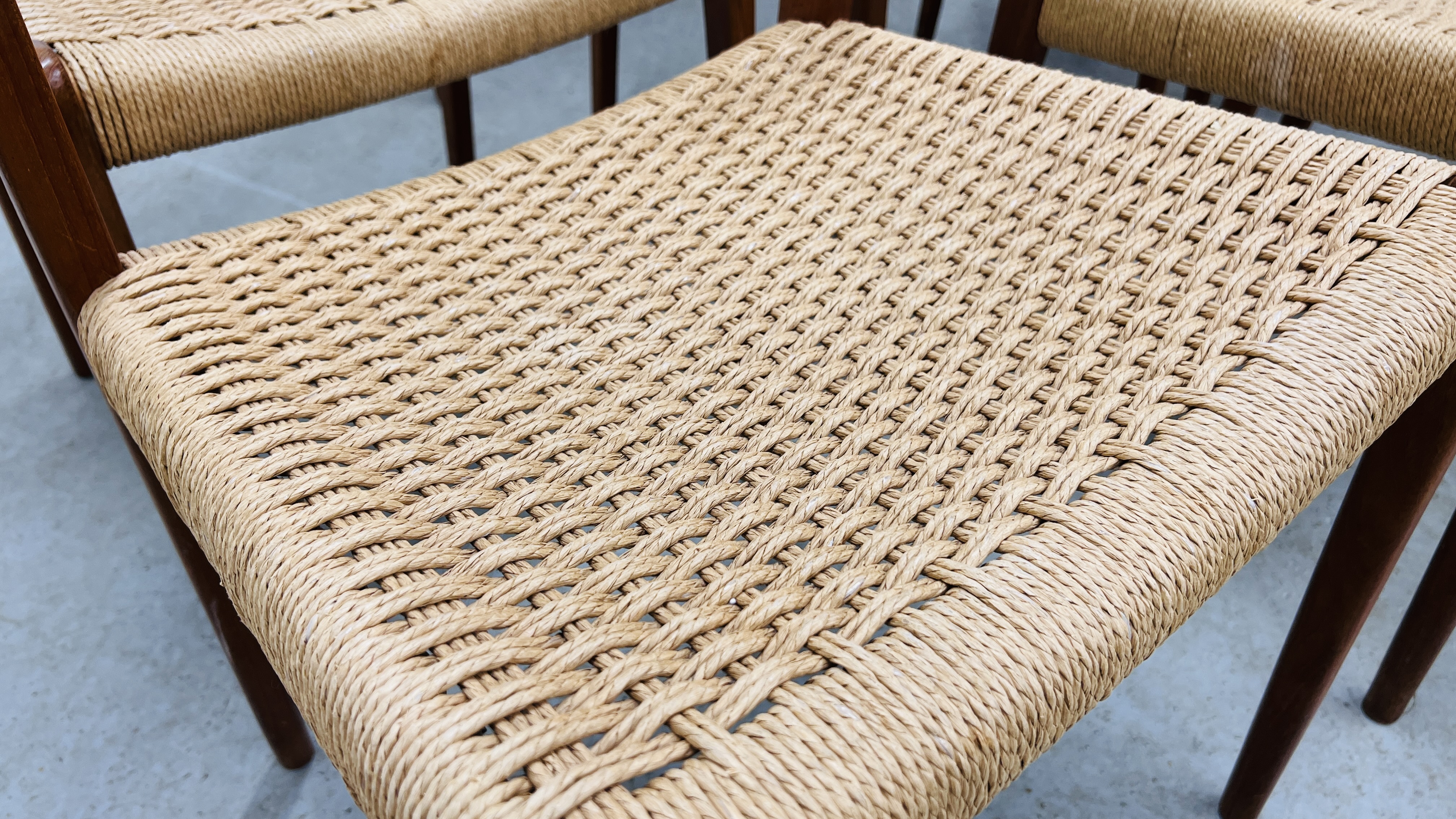 SET OF EIGHT J MOLLER DANISH TEAK DINING CHAIRS WITH WOVEN SISAL SEATS ALONG WITH A DRAWER LEAF - Image 19 of 48