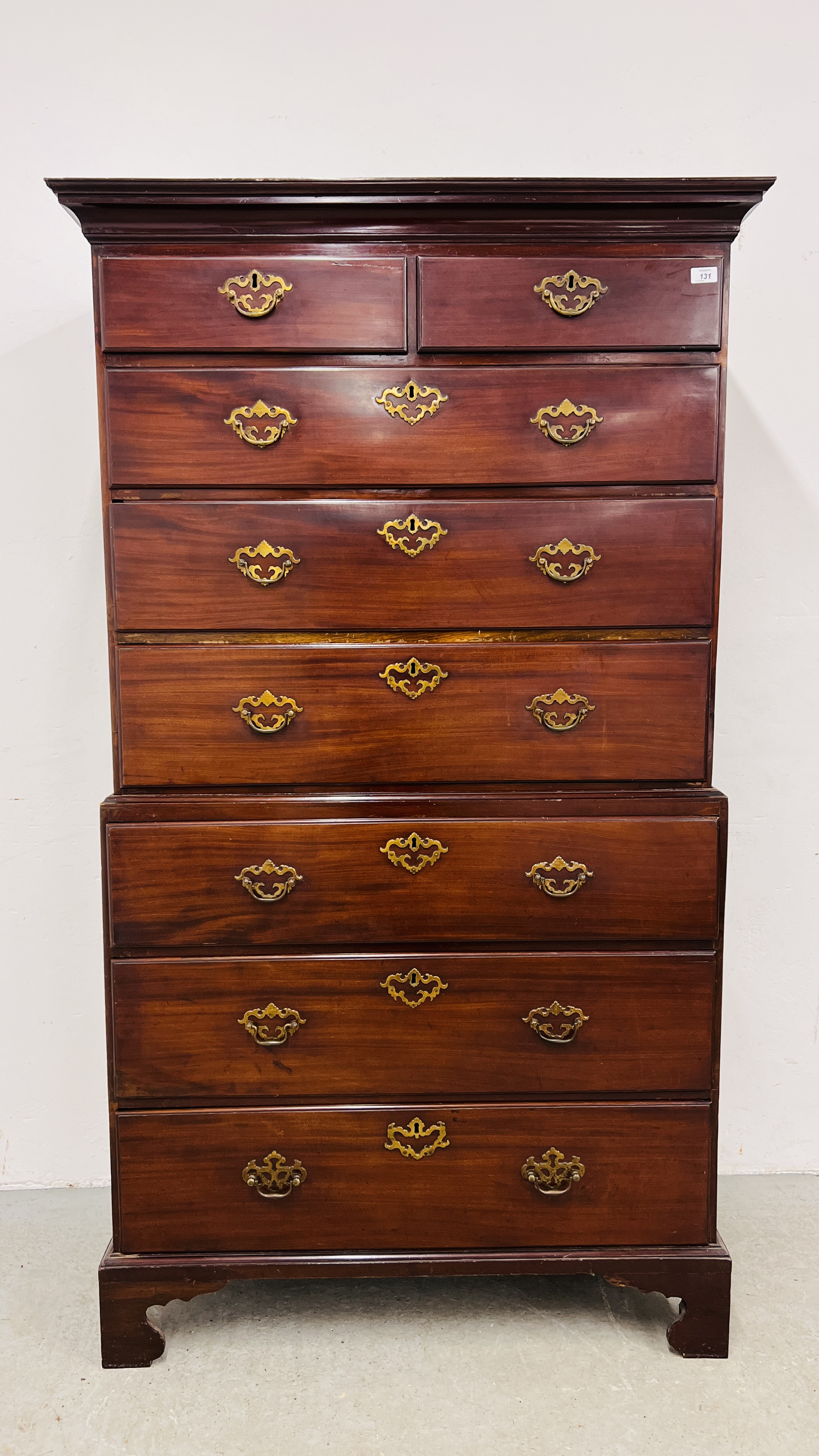 AN EARLY GEORGE III MAHOGANY CHEST ON CHEST,