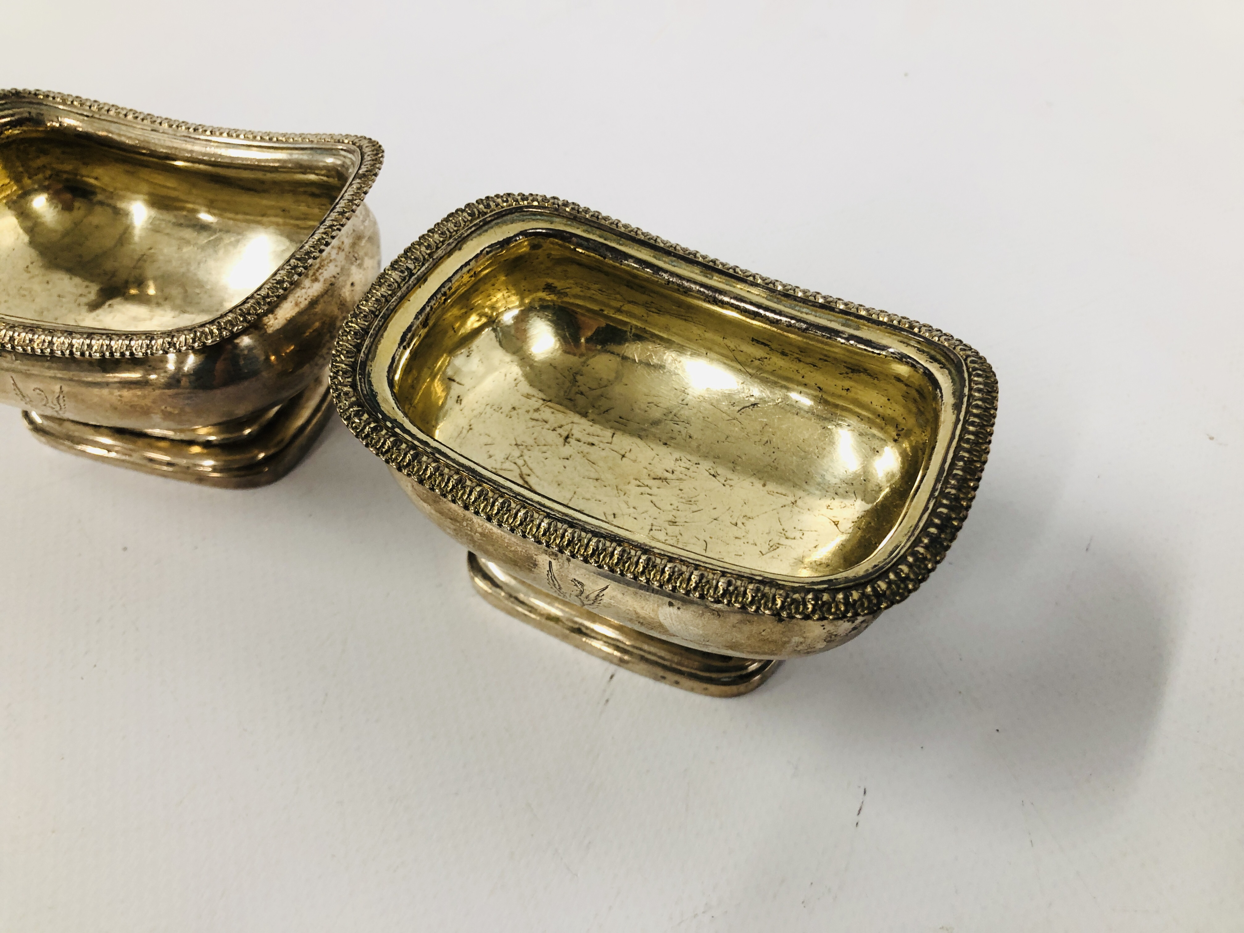 PAIR OF GEORGE III SILVER SALTS OF RECTANGULAR FORM ON A RAISED BASE LONDON 1815 - Image 4 of 10