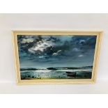 A FRAMED AND MOUNTED OIL ON BOARD OF CORNWALL BEACH SCENE BEARING SIGNATURE D.