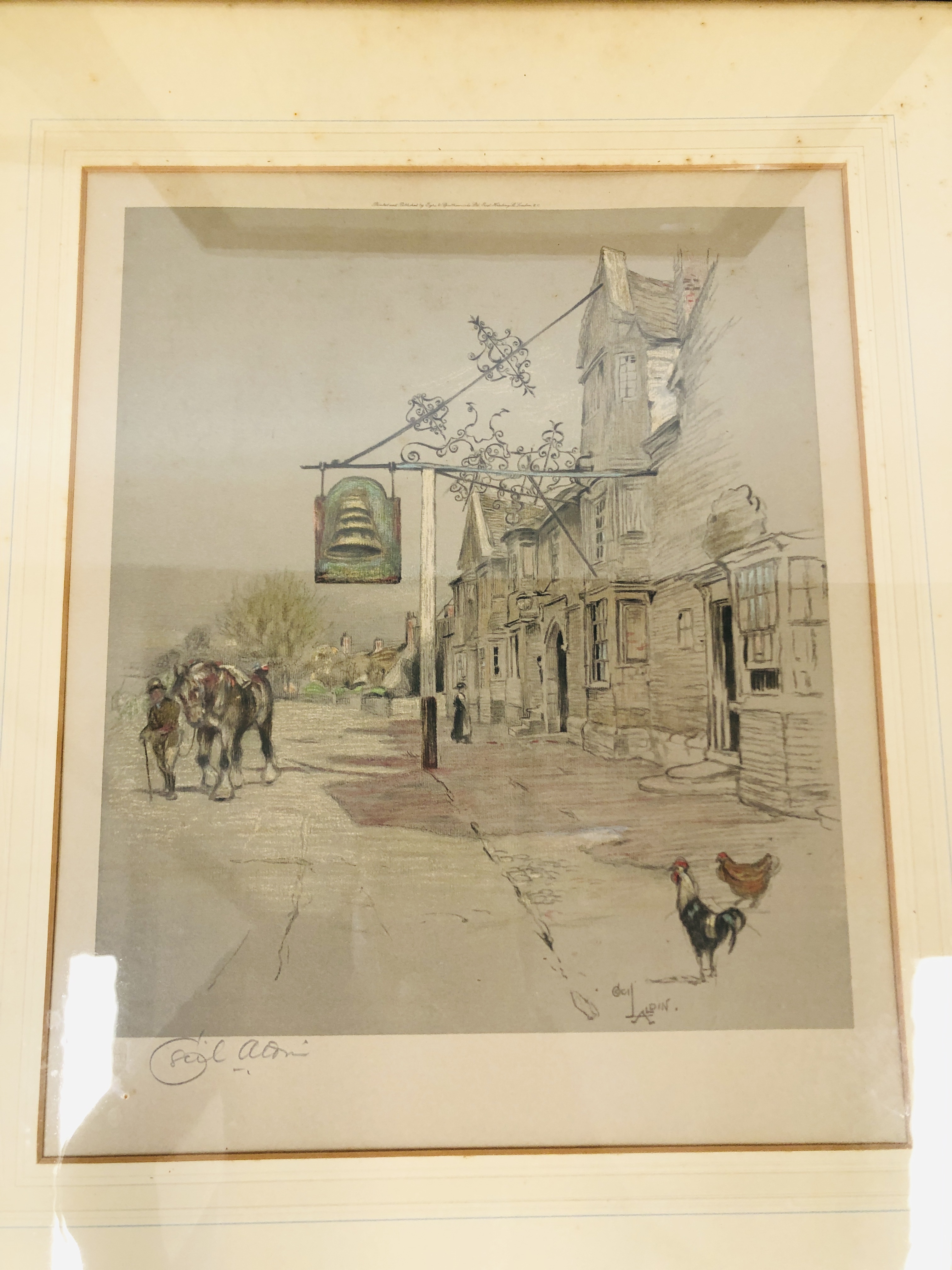 A GROUP OF THREE ARTS AND CRAFTS STYLE OAK FRAMED LITHOGRAPHS BEARING PENCIL SIGNATURE "CECIL - Image 2 of 15