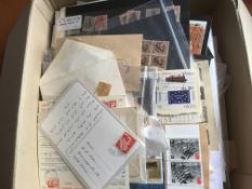 BOX OF STAMPS ON LEAVES AND LOOSE.