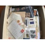 BOX OF STAMPS ON LEAVES AND LOOSE.