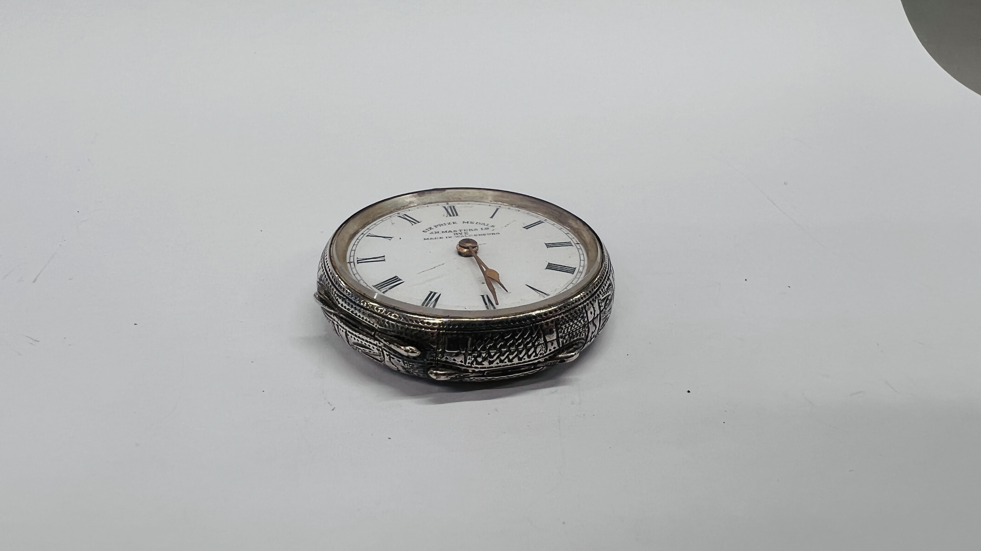 A CONTINENTAL SILVER LADY'S FOB WATCH, KEY WIND WITH WHITE ENAMEL DIAL, RETAILED BY MASTERS LTD, - Image 2 of 12