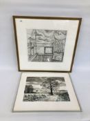 FRAMED AND MOUNTED LIMITED EDITION LITHOGRAPH PRINT 46/85 "STUDIO IN THE SKY" ALDEBURGH FROM THE
