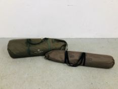 A JRC ONE MAN BIVVY WITH GROUND SHEET AND WINTERSKIN AND A PROLOGIC BROLLY SYSTEM WITH GROUND