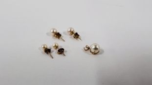 TWO PAIRS OF 9CT. GOLD PEARL STUD EARRINGS ALONG WITH A 14CT.