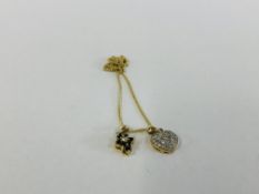 9CT. GOLD SAPPHIRE AND DIAMOND PENDANT AND CHAIN ALONG WITH A 9CT.