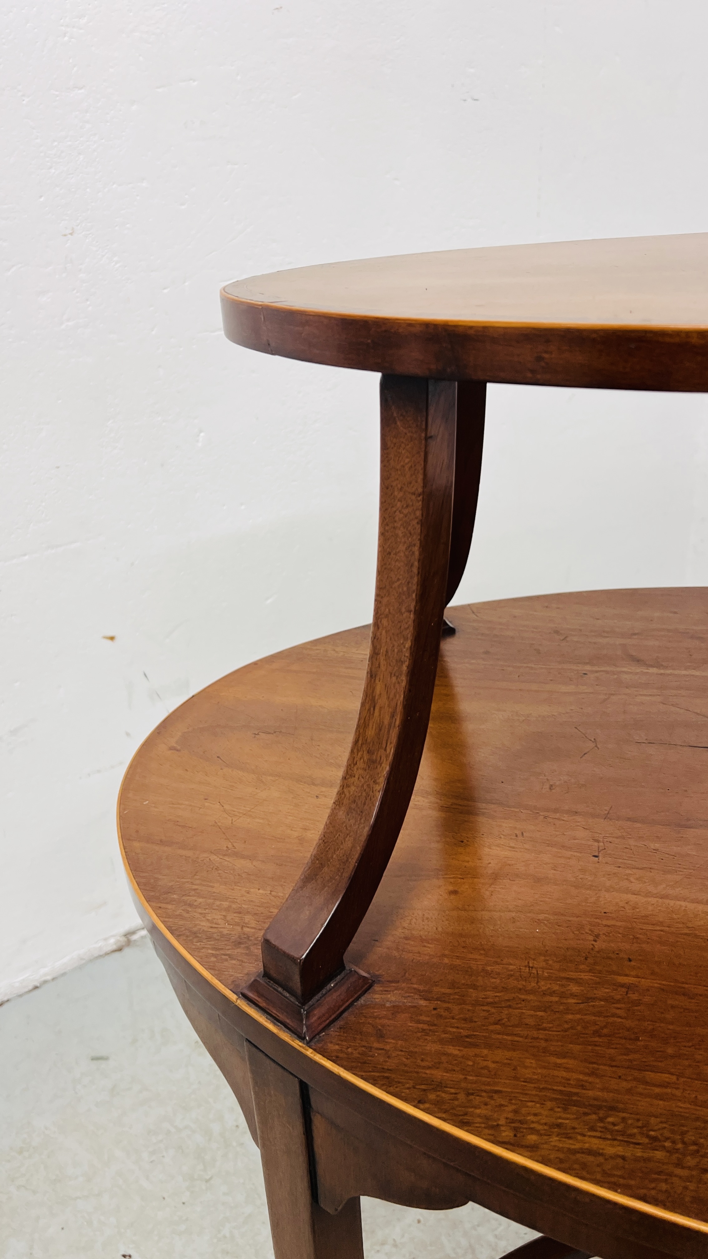 VINTAGE OVAL MAHOGANY FINISH TWO TIER OCCASIONAL TABLE WIDTH 88CM. DEPTH 55CM. HEIGHT 80CM. - Image 5 of 9