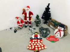 LARGE STANDING FATHER CHRISTMAS ALONG WITH 3 ARTIFICIAL CHRISTMAS TREES,