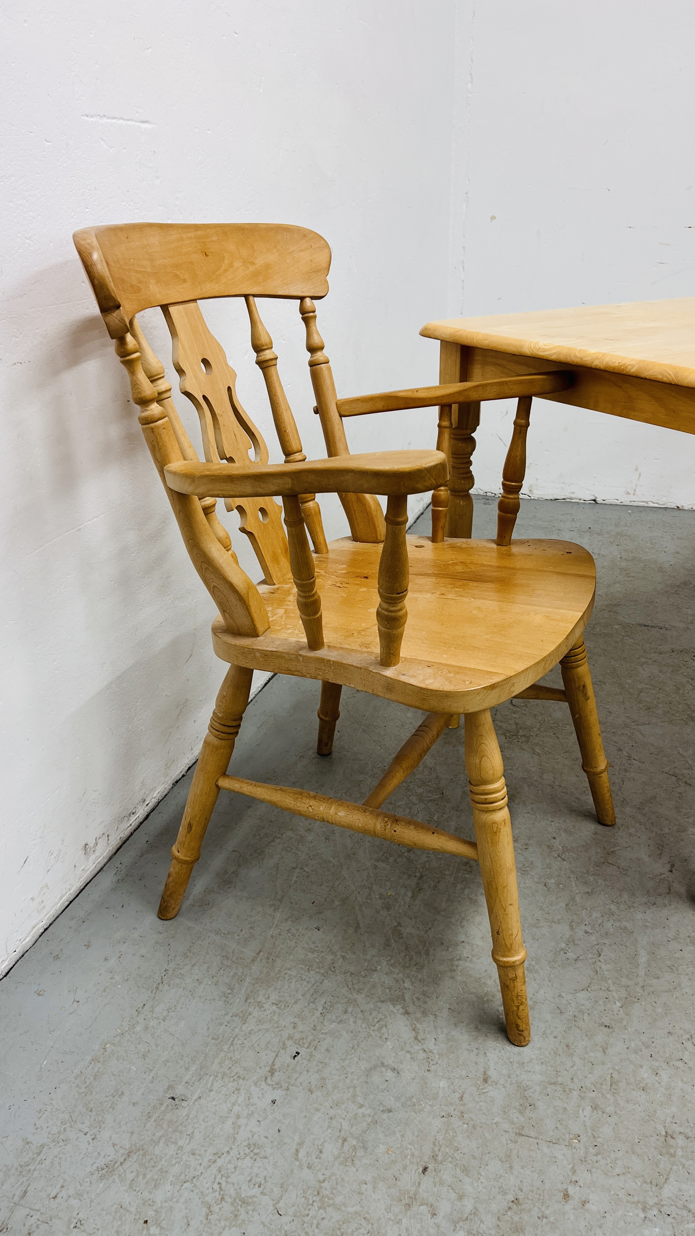 BEECHWOOD DINING TABLE ALONG WITH A PAIR OF GOOD QUALITY BEECHWOOD ARMCHAIRS. - Image 9 of 9