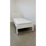 A MODERN WHITE FINISH SINGLE BEDSTEAD COMPLETE WITH JOHN LEWIS MATTRESS.