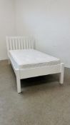 A MODERN WHITE FINISH SINGLE BEDSTEAD COMPLETE WITH JOHN LEWIS MATTRESS.