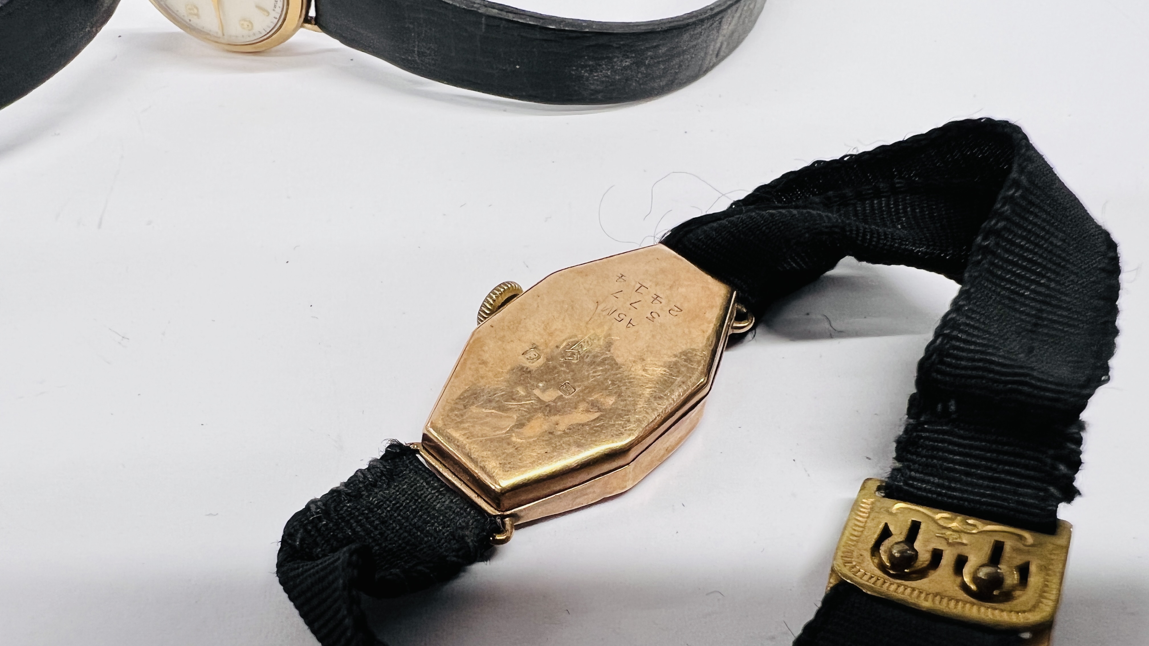 A LADY'S 9CT GOLD ROTARY WATCH WITH LEATHER STRAP AND A LADY'S 9CT GOLD COCKTAIL WATCH (POOR - Image 7 of 11