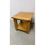 A MODERN OAK SQUARE SIDE TABLE 50CM. X 50CM. X 50CM.