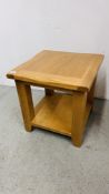 A MODERN OAK SQUARE SIDE TABLE 50CM. X 50CM. X 50CM.