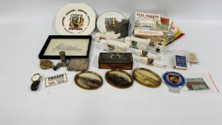 BOX OF MIXED COLLECTABLES TO INCLUDE SALMON AND GLUCKSTEIN 'DANDYFIFTH' CIGARETTE TIN,