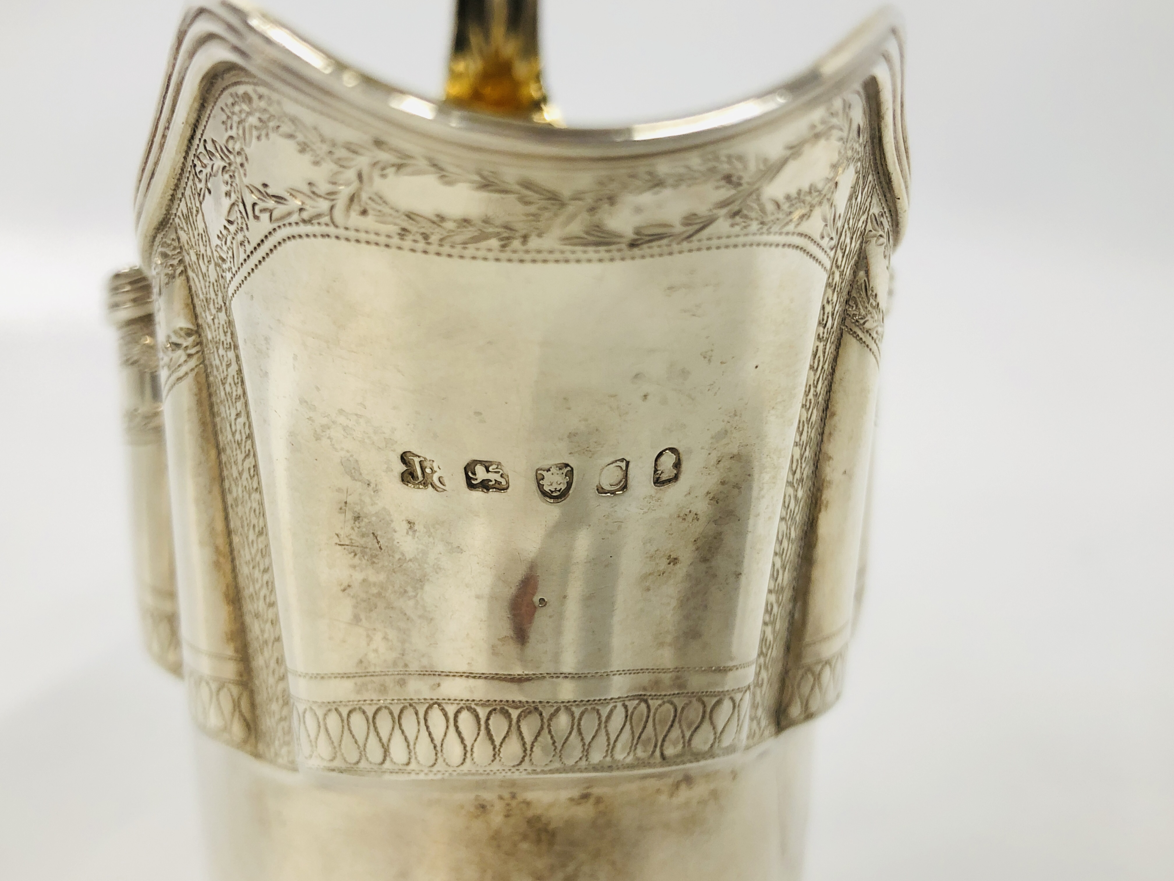 GEORGE III SILVER HELMET SHAPED MILK JUG THE BODY WITH LAUREL LEAVES, - Image 7 of 10