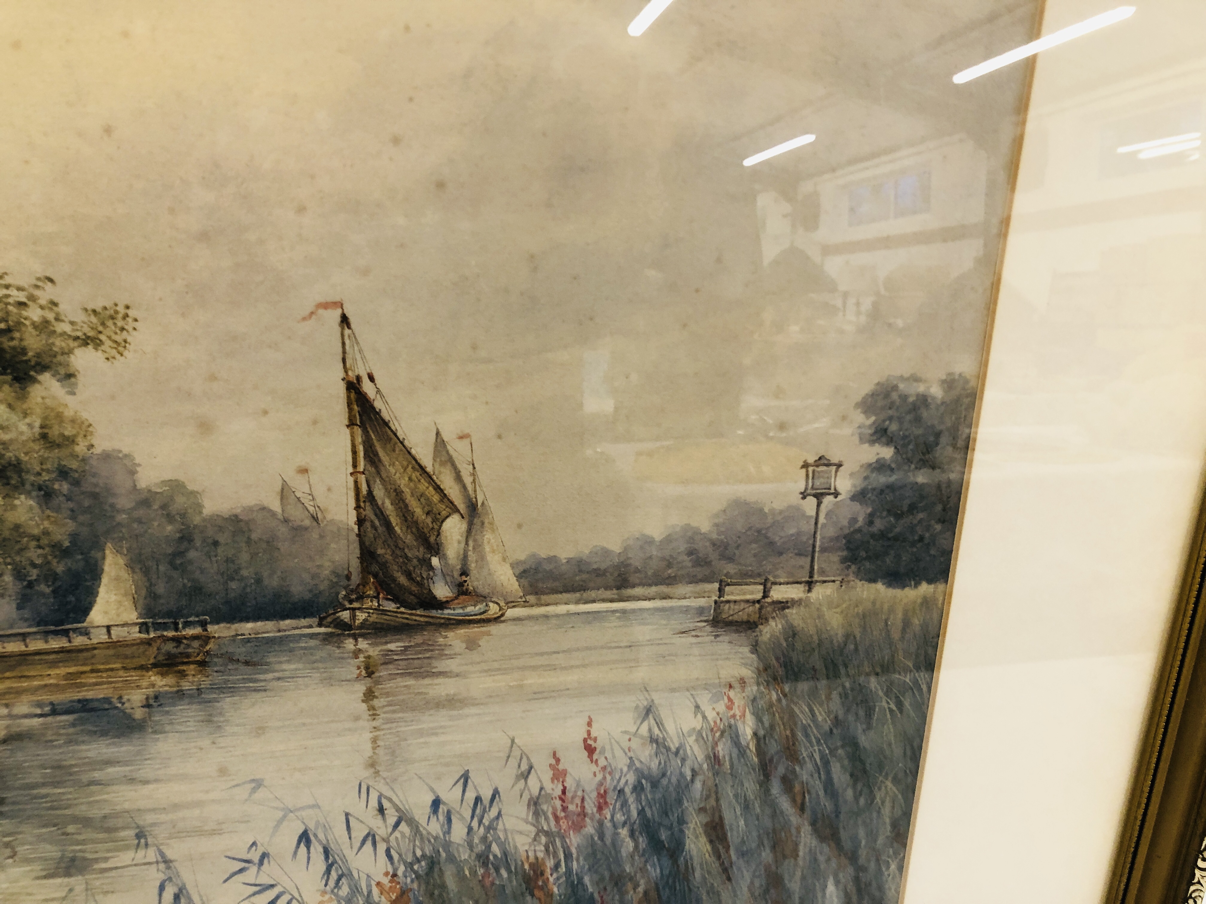 WATERCOLOUR "HORNING FERRY" BEARING SIGNATURE W.E. MAYES 39 X 56.5CM. - Image 4 of 6