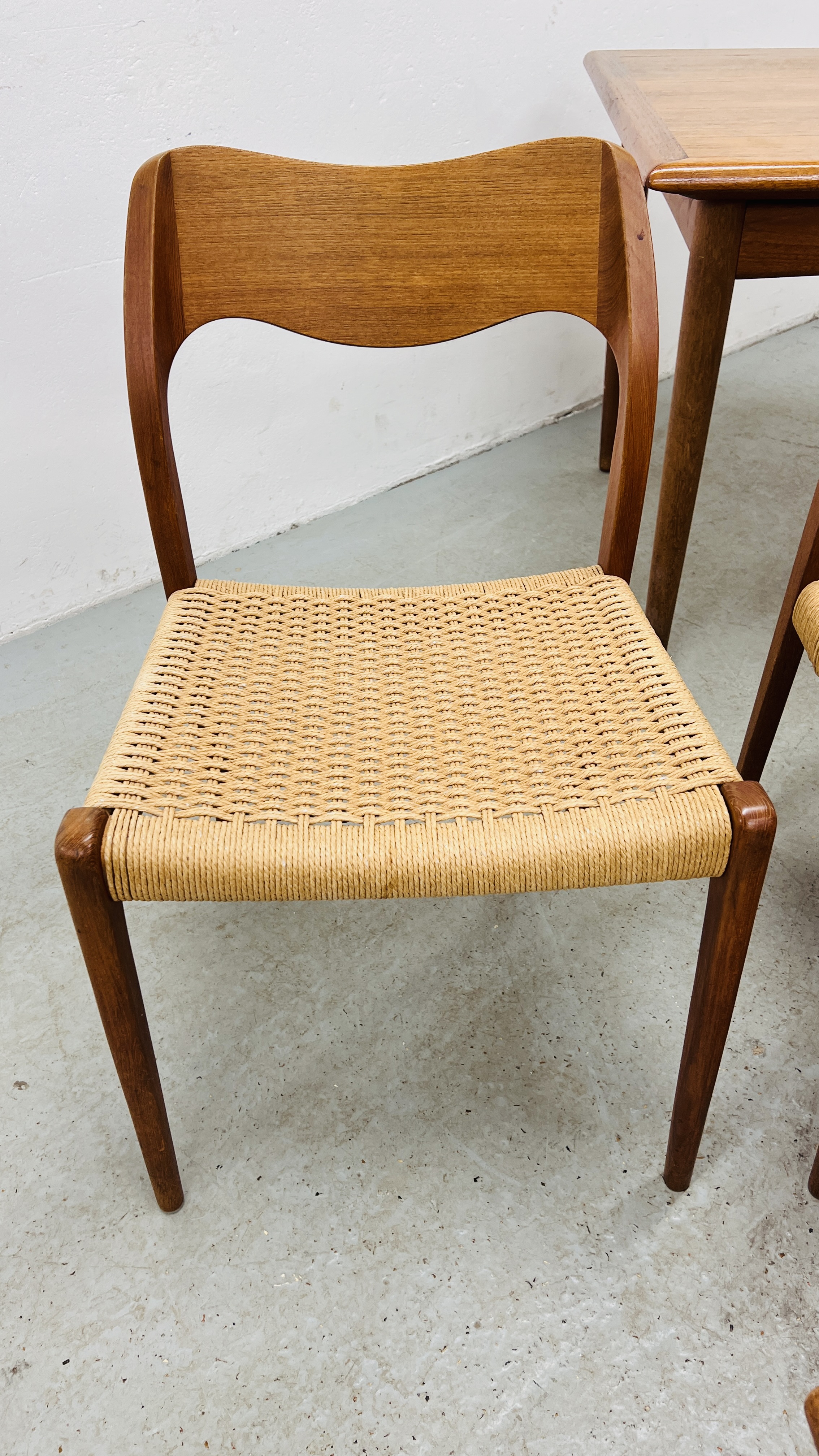 SET OF EIGHT J MOLLER DANISH TEAK DINING CHAIRS WITH WOVEN SISAL SEATS ALONG WITH A DRAWER LEAF - Image 17 of 48