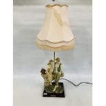 AN IMPRESSIVE "THE JULIAN COLLECTION" FIGURED TABLE LAMP WITH A FRINGED SHADE - SOLD AS SEEN.