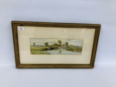 WATERCOLOUR - BROADLAND RIVER SCENE WITH REED GATHERERS BEARING SIGNATURE C.H.