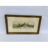 WATERCOLOUR - BROADLAND RIVER SCENE WITH REED GATHERERS BEARING SIGNATURE C.H.