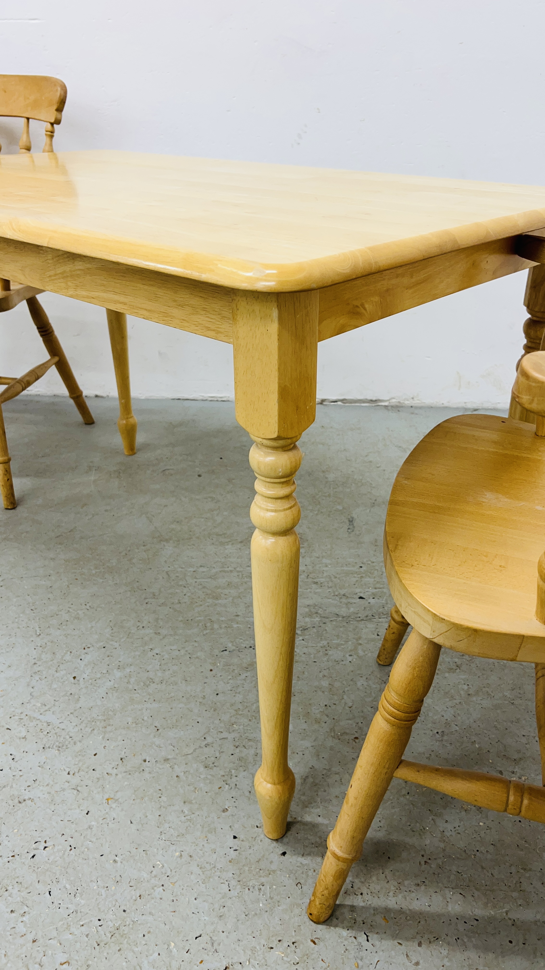 BEECHWOOD DINING TABLE ALONG WITH A PAIR OF GOOD QUALITY BEECHWOOD ARMCHAIRS. - Image 7 of 9