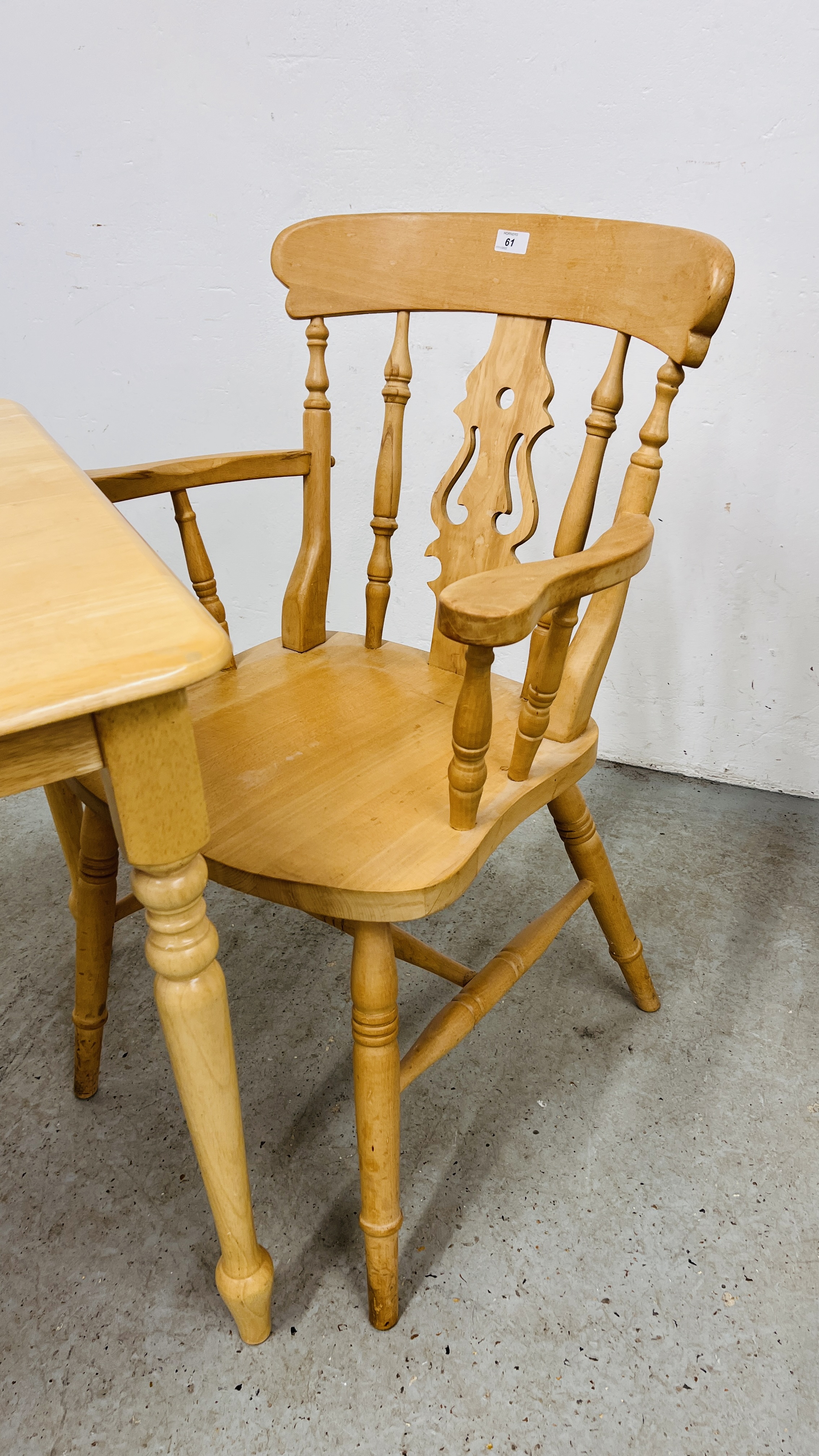 BEECHWOOD DINING TABLE ALONG WITH A PAIR OF GOOD QUALITY BEECHWOOD ARMCHAIRS. - Image 2 of 9