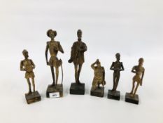 GROUP OF SIX VINTAGE WOODEN SCULPTURES TO INCLUDE DON QUIXOTE ETC.